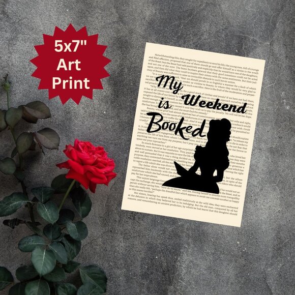 Beauty and the Beast Book Page Art Print, Bookish, My Weekend is Booked - Picture 2 of 3